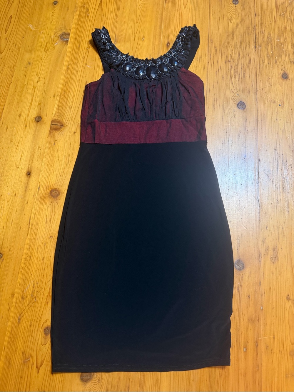 Beaded Neckline Black and Burgundy Women’s Dress size 6
